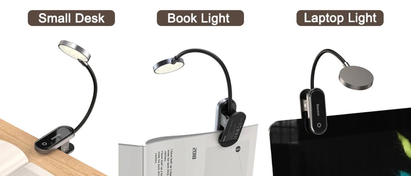 Baseus LED Clip Table Lamp Stepless Dimmable Wireless Desk Lamp Touch USB Rechargeable Reading Light LED Night Light Laptop Lamp