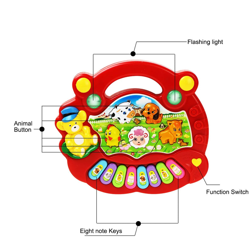 Baby Musical Toy with Animal Sound Kids Piano Keyboard Electric Flashing Music Instrument Early Educational Toys for Children