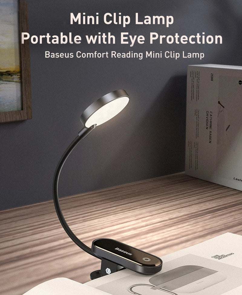 Baseus LED Clip Table Lamp Stepless Dimmable Wireless Desk Lamp Touch USB Rechargeable Reading Light LED Night Light Laptop Lamp