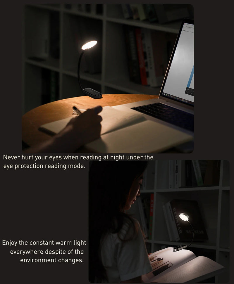 Baseus LED Clip Table Lamp Stepless Dimmable Wireless Desk Lamp Touch USB Rechargeable Reading Light LED Night Light Laptop Lamp