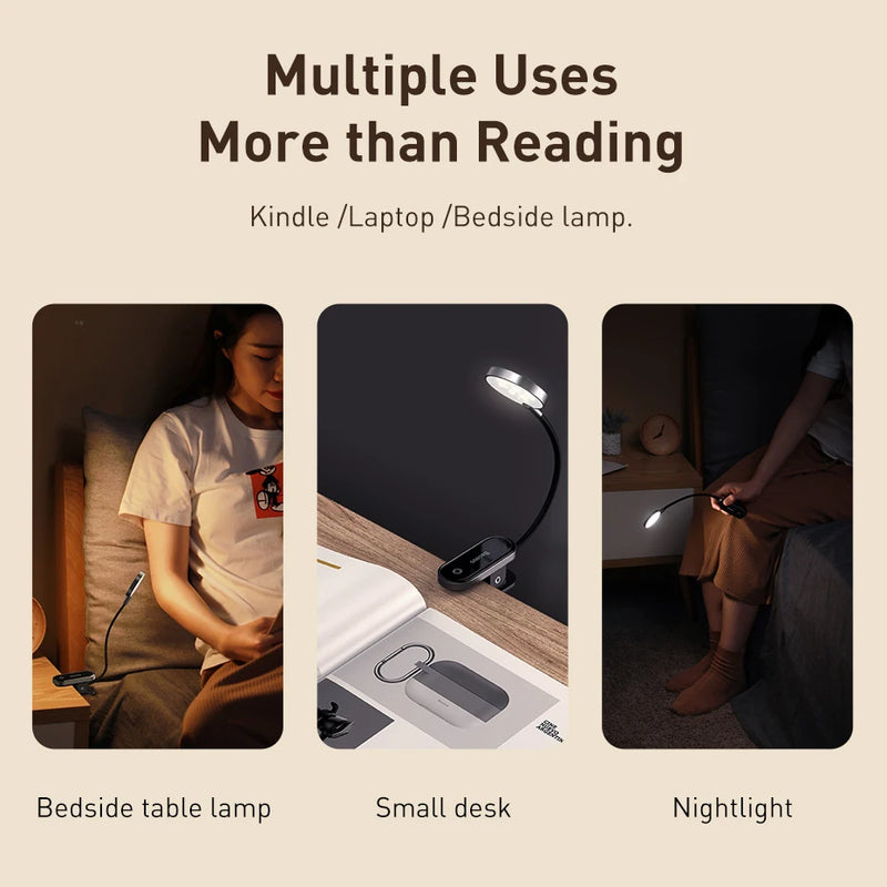 Baseus LED Clip Table Lamp Stepless Dimmable Wireless Desk Lamp Touch USB Rechargeable Reading Light LED Night Light Laptop Lamp