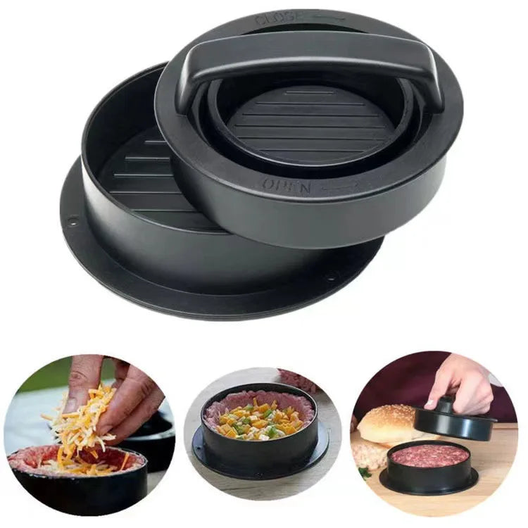 3 In 1 Round Shape Non-Stick Stuffed Hamburger Mold Beef Veggie Hamburger Meat Press Making Meat Presses Blotting Oil Paper