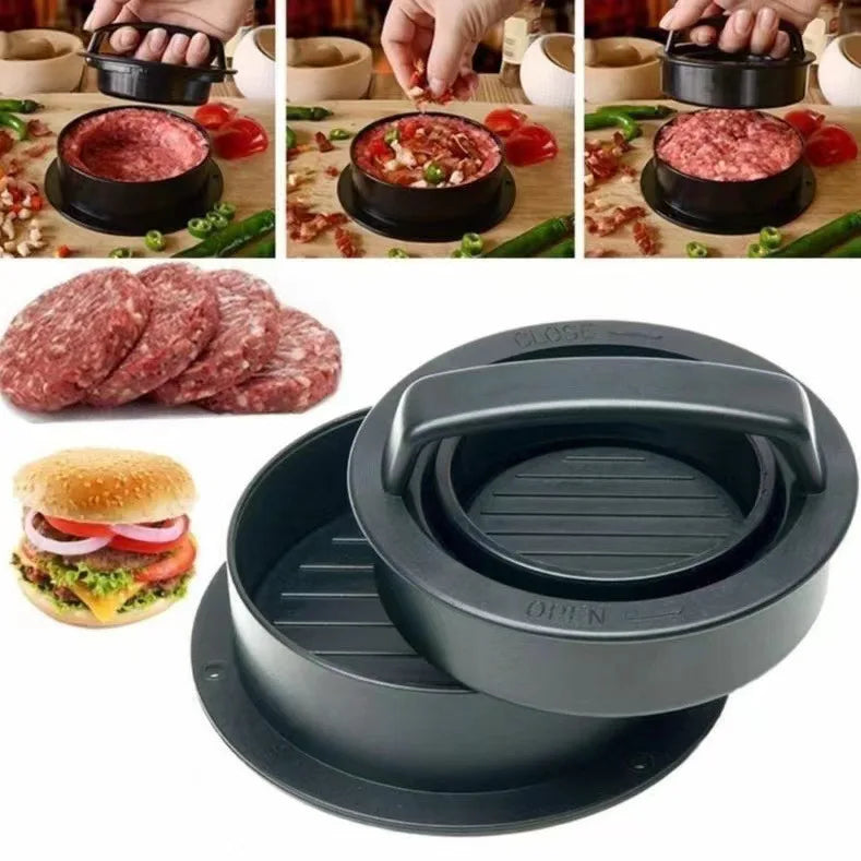 3 In 1 Round Shape Non-Stick Stuffed Hamburger Mold Beef Veggie Hamburger Meat Press Making Meat Presses Blotting Oil Paper