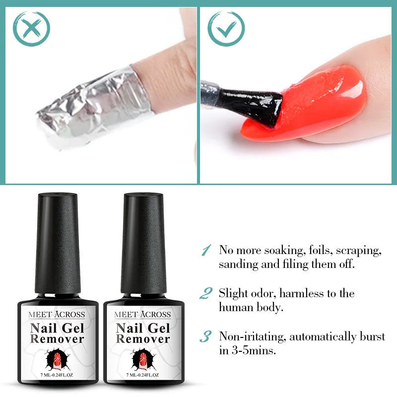 MEET ACROSS 7ML Magic Fast Remover Gel Nail Polish Varnish Soak Off UV Cleaner Function Gel Remove Tool Nail Art For Manicure