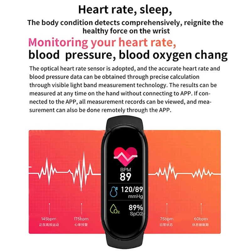 Relógio Inteligente Homens Mulheres Fitness Pulseira Inteligente Banda Esportiva Monitor de Frequência Cardíaca Pressão Arterial Relógios Multifuncionais À Prova D'Água