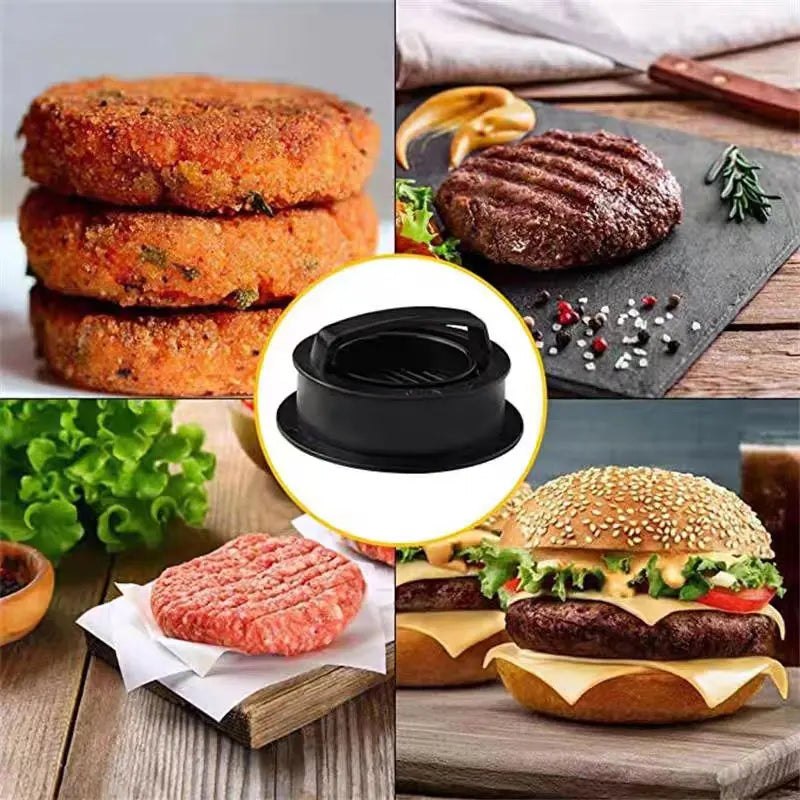 3 In 1 Round Shape Non-Stick Stuffed Hamburger Mold Beef Veggie Hamburger Meat Press Making Meat Presses Blotting Oil Paper