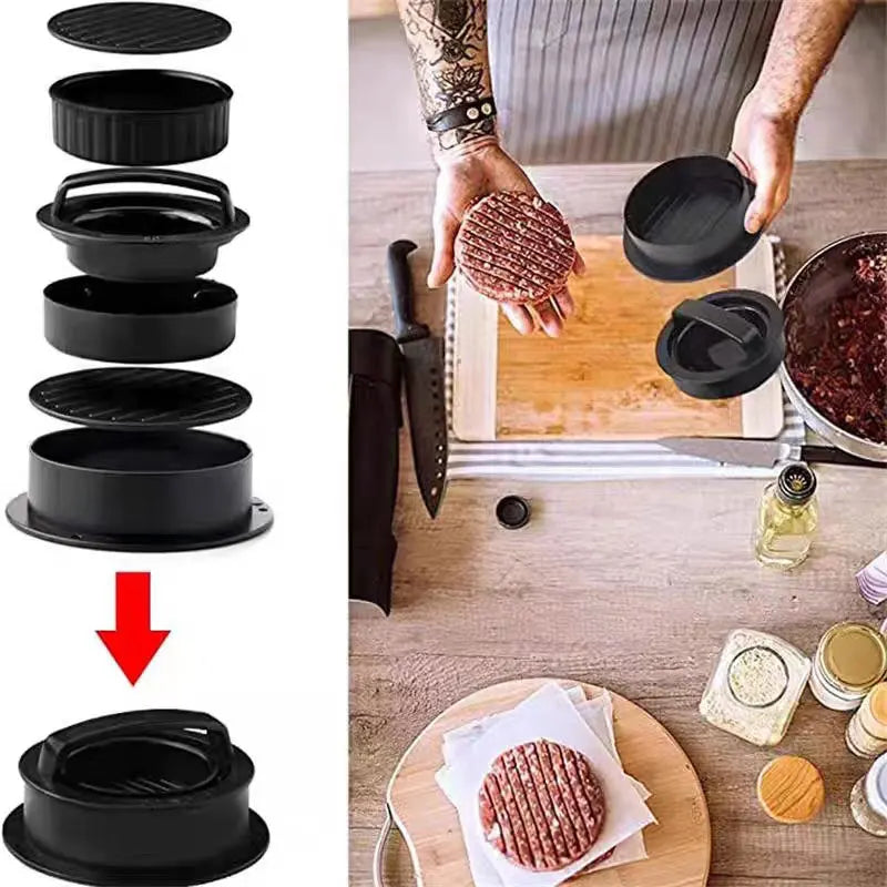 3 In 1 Round Shape Non-Stick Stuffed Hamburger Mold Beef Veggie Hamburger Meat Press Making Meat Presses Blotting Oil Paper