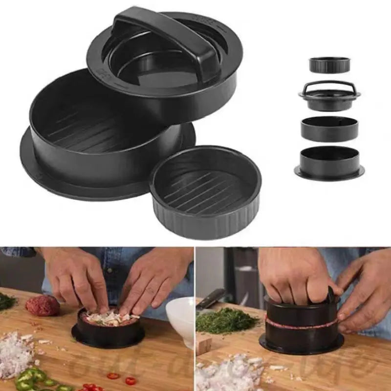 3 In 1 Round Shape Non-Stick Stuffed Hamburger Mold Beef Veggie Hamburger Meat Press Making Meat Presses Blotting Oil Paper