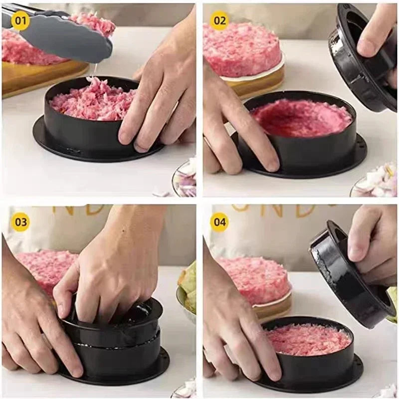 3 In 1 Round Shape Non-Stick Stuffed Hamburger Mold Beef Veggie Hamburger Meat Press Making Meat Presses Blotting Oil Paper